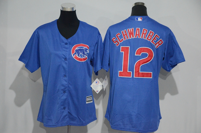 Womens 2017 MLB Chicago Cubs #12 Schwarber Blue Jerseys->women mlb jersey->Women Jersey